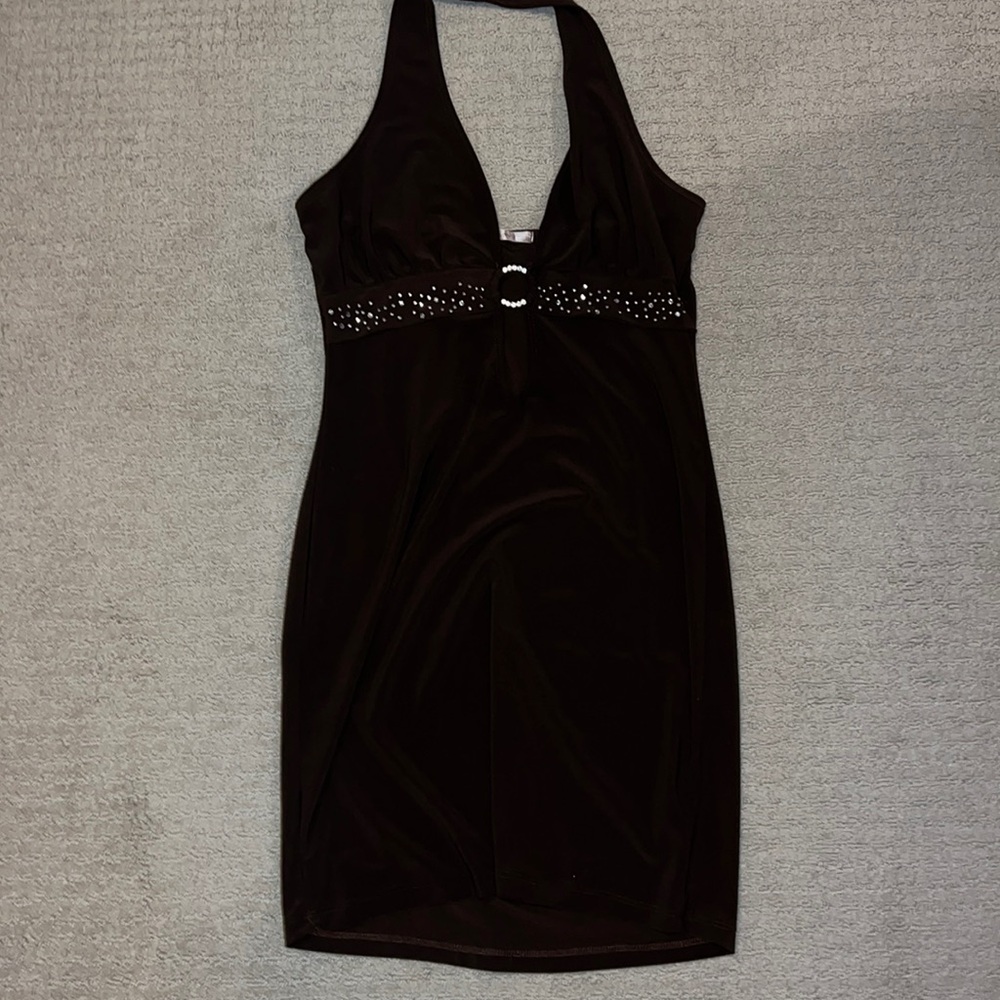 Brown halter low back dress